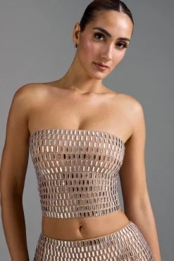 Oh Polly Co-Ords | Tops^Embellished Bandeau Top in Almond