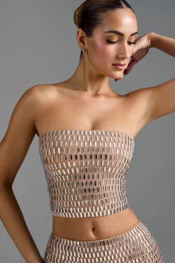 Oh Polly Co-Ords | Tops^Embellished Bandeau Top in Almond