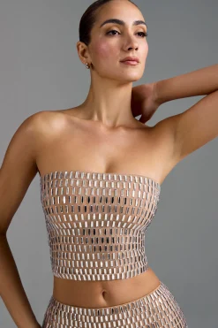 Oh Polly Co-Ords | Tops^Embellished Bandeau Top in Almond