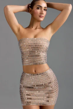 Oh Polly Co-Ords | Tops^Embellished Bandeau Top in Almond