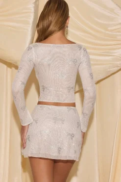 Oh Polly Tops^Embellished Bow-Detail Top in Ivory