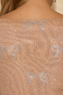 Oh Polly Tops^Embellished Bow-Detail Top in Almond