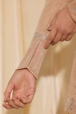 Oh Polly Tops^Embellished Bow-Detail Top in Almond