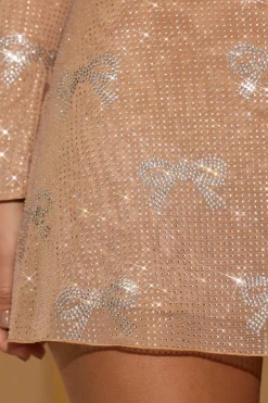 Oh Polly Tops^Embellished Bow-Detail Top in Almond