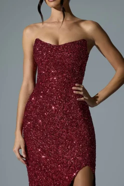 Oh Polly Holiday Party Dresses & Outfits^Embellished Corset Gown in Red
