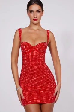 Oh Polly Party Dresses | Homecoming Dresses^Embellished Corset Mini Dress in Fire Red FireRed