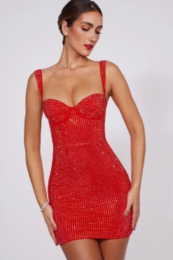 Oh Polly Party Dresses | Homecoming Dresses^Embellished Corset Mini Dress in Fire Red FireRed