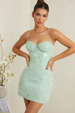 Oh Polly Party Dresses | Birthday^Embellished Corset Mini Dress in Sage
