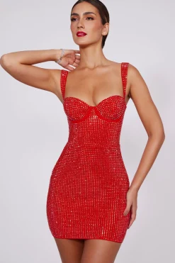 Oh Polly Party Dresses | Homecoming Dresses^Embellished Corset Mini Dress in Fire Red FireRed