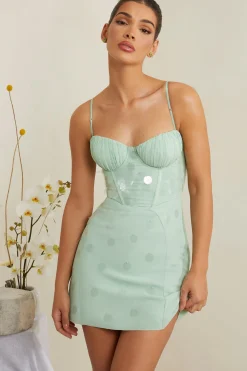 Oh Polly Party Dresses | Birthday^Embellished Corset Mini Dress in Sage