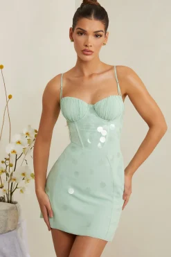 Oh Polly Party Dresses | Birthday^Embellished Corset Mini Dress in Sage