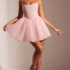 Oh Polly Party Dresses | Birthday^Embellished Corset Tulle Skirt Mini Dress in Blush