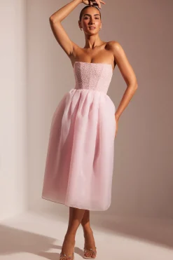 Oh Polly Party Dresses | Birthday^Embellished Corset Tulle Skirt Midi Dress in Blush