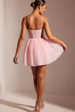 Oh Polly Party Dresses | Birthday^Embellished Corset Tulle Skirt Mini Dress in Blush