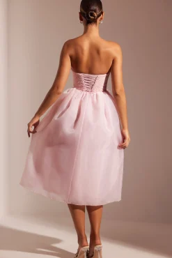 Oh Polly Party Dresses | Birthday^Embellished Corset Tulle Skirt Midi Dress in Blush