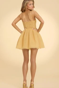 Oh Polly Women'S Clothing Sale - $65 And Under | Party Dresses^Embellished Corset Tulle Skirt Mini Dress in Gold