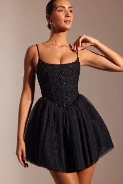 Oh Polly Party Dresses | Birthday^Embellished Corset Tulle Skirt Mini Dress in Black