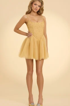 Oh Polly Women'S Clothing Sale - $65 And Under | Party Dresses^Embellished Corset Tulle Skirt Mini Dress in Gold