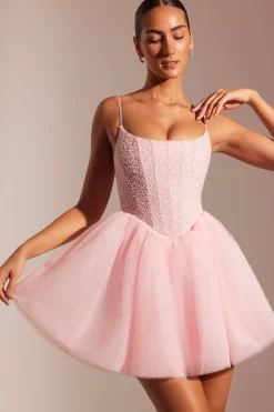 Oh Polly Party Dresses | Birthday^Embellished Corset Tulle Skirt Mini Dress in Blush