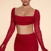 Oh Polly Co-Ords | Tops^Embellished Cowl Neck Crop Top in Red