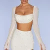 Oh Polly Tops | Party Dresses^Embellished Cowl Neck Crop Top in Ivory