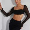 Oh Polly Co-Ords | Tops^Embellished Cowl Neck Crop Top in Black