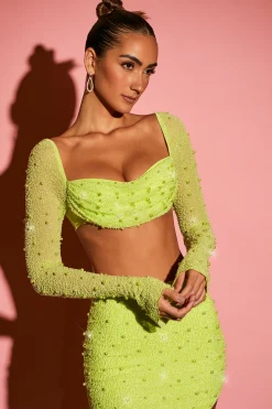 Oh Polly Women'S Clothing Sale - $65 And Under | Women'S Clothing Sale - $40 And Under^Embellished Cowl Neck Crop Top in Lime