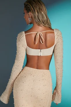 Oh Polly Women'S Clothing Sale - $65 And Under | Women'S Clothing Sale - $40 And Under^Embellished Cowl Neck Crop Top in Sand