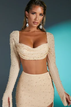 Oh Polly Women'S Clothing Sale - $65 And Under | Women'S Clothing Sale - $40 And Under^Embellished Cowl Neck Crop Top in Sand