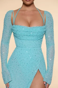 Oh Polly Wedding Guest | Party Dresses^Embellished Cowl Neck Maxi Dress in Aqua