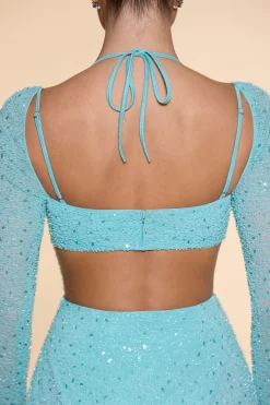 Oh Polly Wedding Guest | Party Dresses^Embellished Cowl Neck Maxi Dress in Aqua