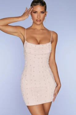 Oh Polly Party Dresses | Birthday^Embellished Cowl Neck Mini Dress in Blush