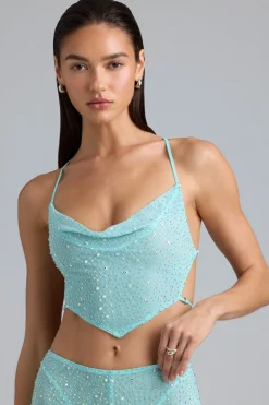 Oh Polly Women'S Clothing Sale - $65 And Under | Women'S Clothing Sale - $40 And Under^Embellished Cowl-Neck Crop Top in Ice Blue IceBlue