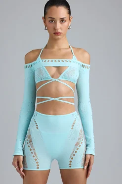 Oh Polly Tops^Embellished Cropped Shrug in Ice Blue IceBlue