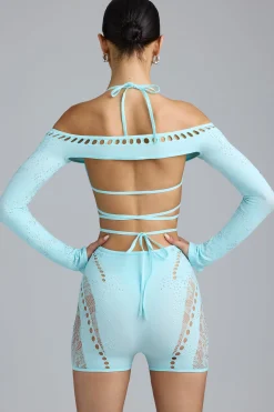 Oh Polly Tops^Embellished Cropped Shrug in Ice Blue IceBlue