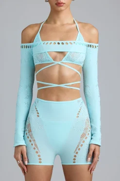 Oh Polly Tops^Embellished Cropped Shrug in Ice Blue IceBlue