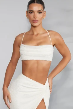 Oh Polly Co-Ords | Tops^Embellished Cross Back Crop Top in Ivory