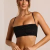 Oh Polly Tops^Embellished Cross Back Crop Top in Black