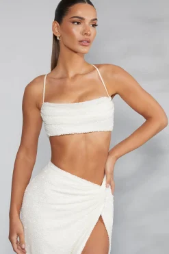 Oh Polly Co-Ords | Tops^Embellished Cross Back Crop Top in Ivory