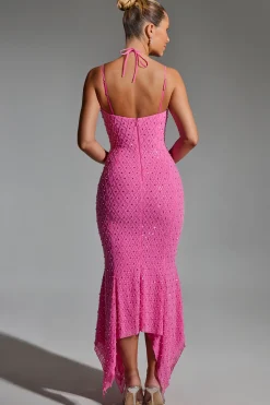 Oh Polly Homecoming Dresses | Birthday^Embellished Cut-Out Asymmetric Midaxi Dress in Hot Pink HotPink