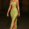 Oh Polly Party Dresses | Birthday^Embellished Cut-Out Bandeau Maxi Dress in Pear Green PearGreen