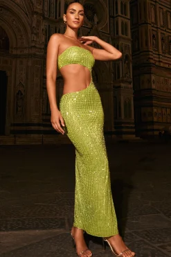 Oh Polly Party Dresses | Birthday^Embellished Cut-Out Bandeau Maxi Dress in Pear Green PearGreen