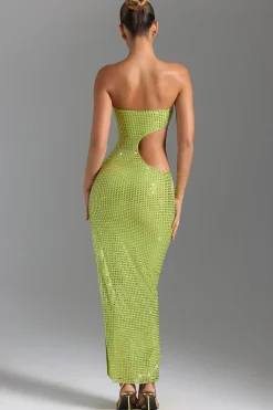 Oh Polly Party Dresses | Birthday^Embellished Cut-Out Bandeau Maxi Dress in Pear Green PearGreen
