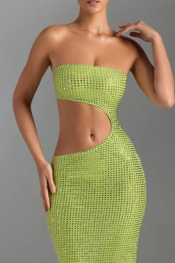 Oh Polly Party Dresses | Birthday^Embellished Cut-Out Bandeau Maxi Dress in Pear Green PearGreen