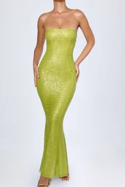 Oh Polly Wedding Guest | Mesh Dresses^Embellished Cut-Out Bandeau Maxi Dress in Pear Green PearGreen