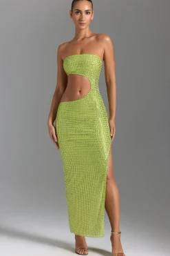 Oh Polly Party Dresses | Birthday^Embellished Cut-Out Bandeau Maxi Dress in Pear Green PearGreen
