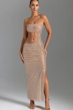 Oh Polly Party Dresses | Holiday Party Dresses & Outfits^Embellished Cut-Out Bandeau Maxi Dress in Honey
