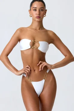 Oh Polly Bikini Sets | Bikini Tops^Embellished Cut-Out Bandeau Bikini Top in White