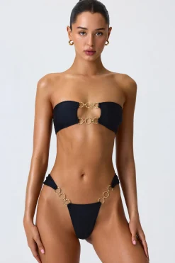 Oh Polly Bikini Sets | Bikini Tops^Embellished Cut-Out Bandeau Bikini Top in Black