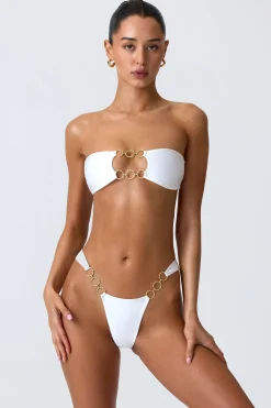 Oh Polly Bikini Sets | Bikini Tops^Embellished Cut-Out Bandeau Bikini Top in White